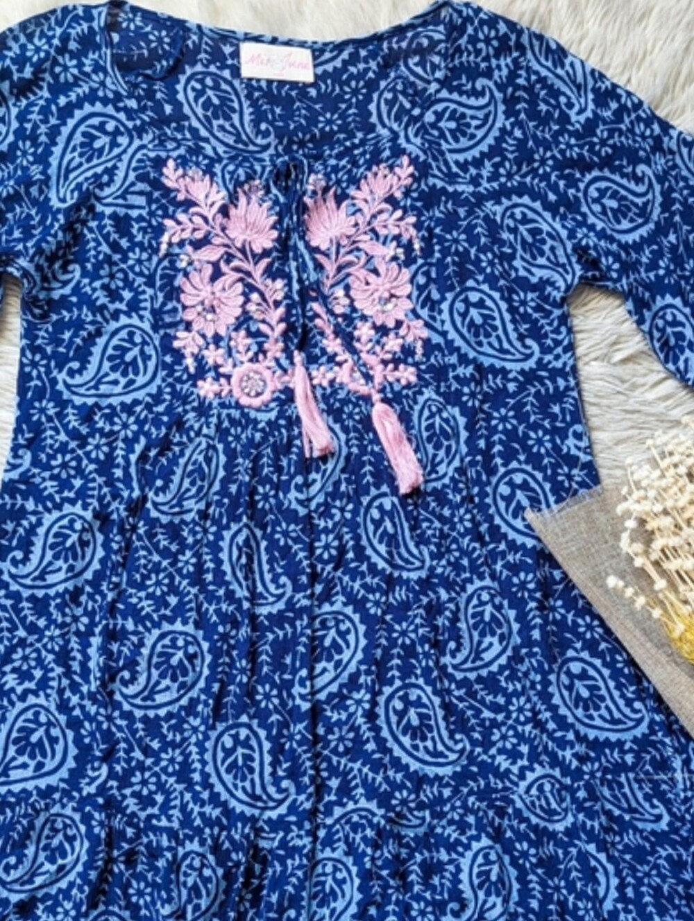 EUC Miss June Paris Resort Mini Dress in Blue Paisley
